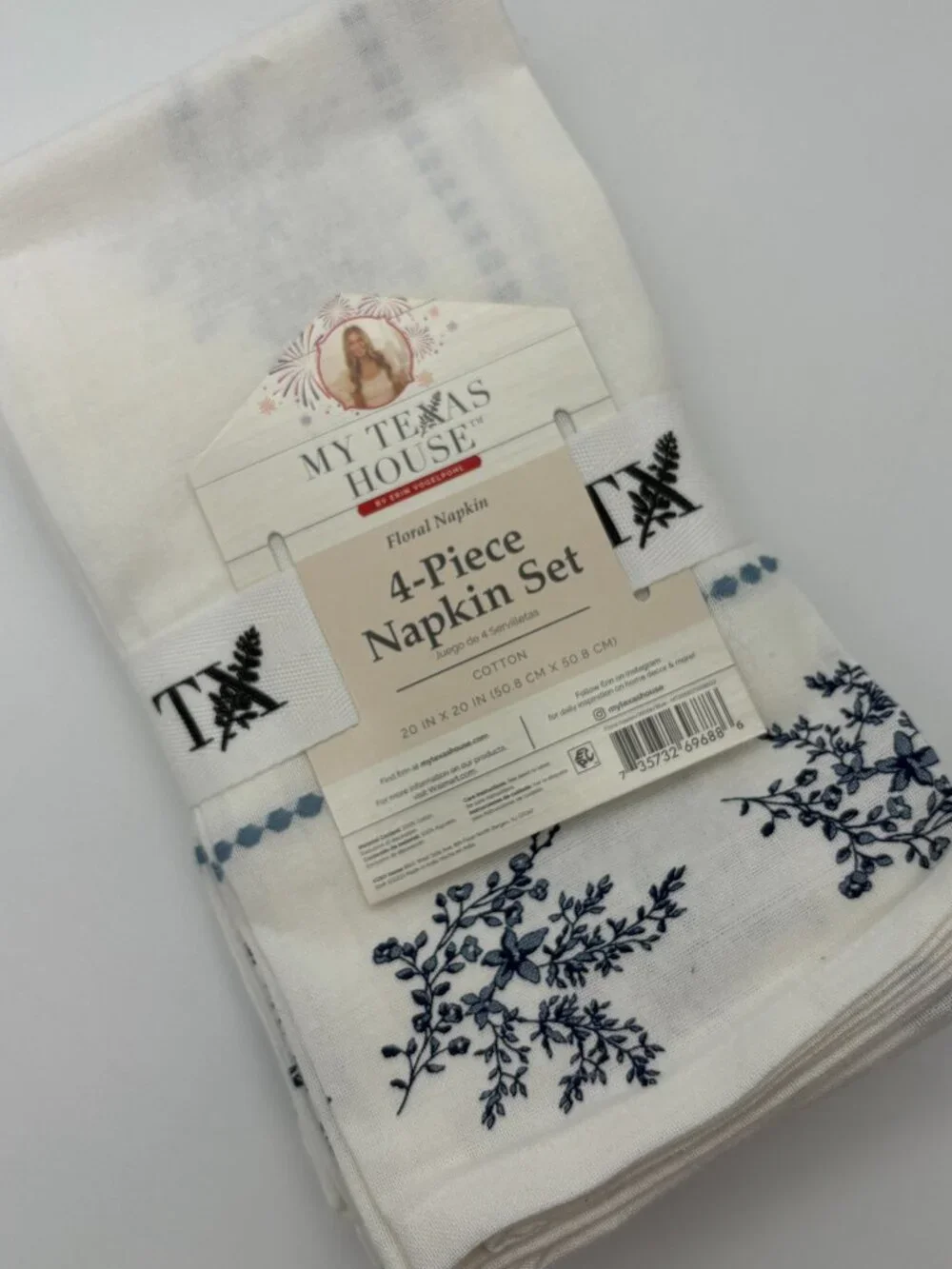 My Texas House Blue & White Floral Cotton Cloth Napkins, 20